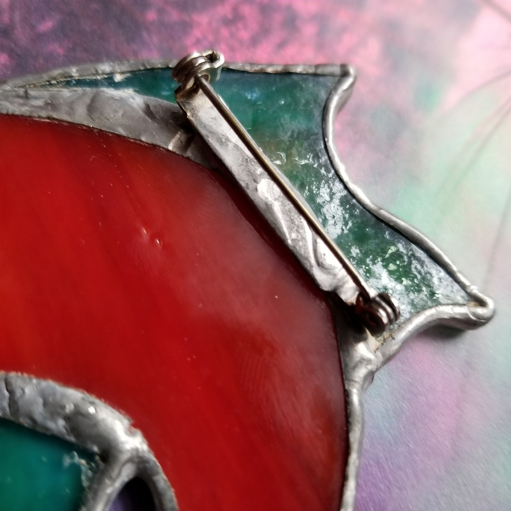 Relisted -big! Stained glass red fish brooch pin handmade - Picture 8 of 8
